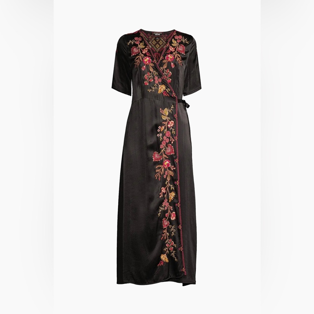 Johnny Was Black Dress with Floral Embroidery